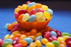 Sticky candies: Jelly beans, candies, nougats